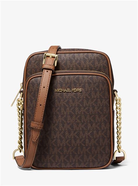 michael michael kors jet set crossbody brown logo monogram|Michael Kors jet set travel.